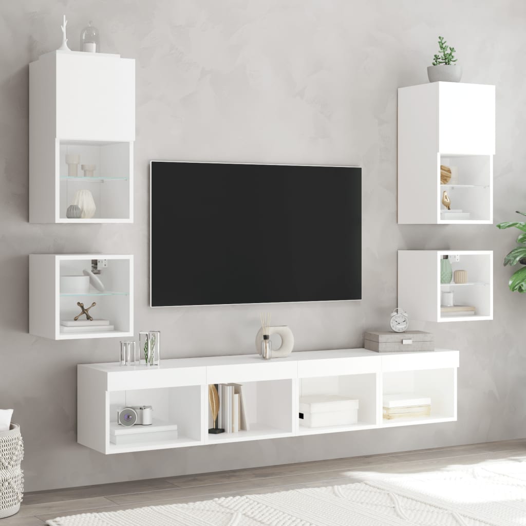 vidaXL TV-Wandschränke mit LED-Leuchten 2 Stk. Weiß 30x28,5x30 cm