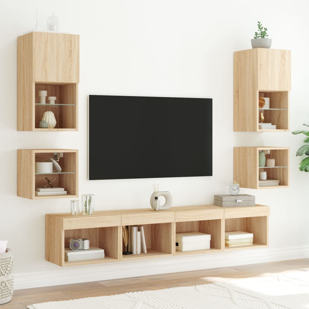 vidaXL TV-Wandschränke mit LED-Leuchten 2 Stk. Sonoma-Eiche