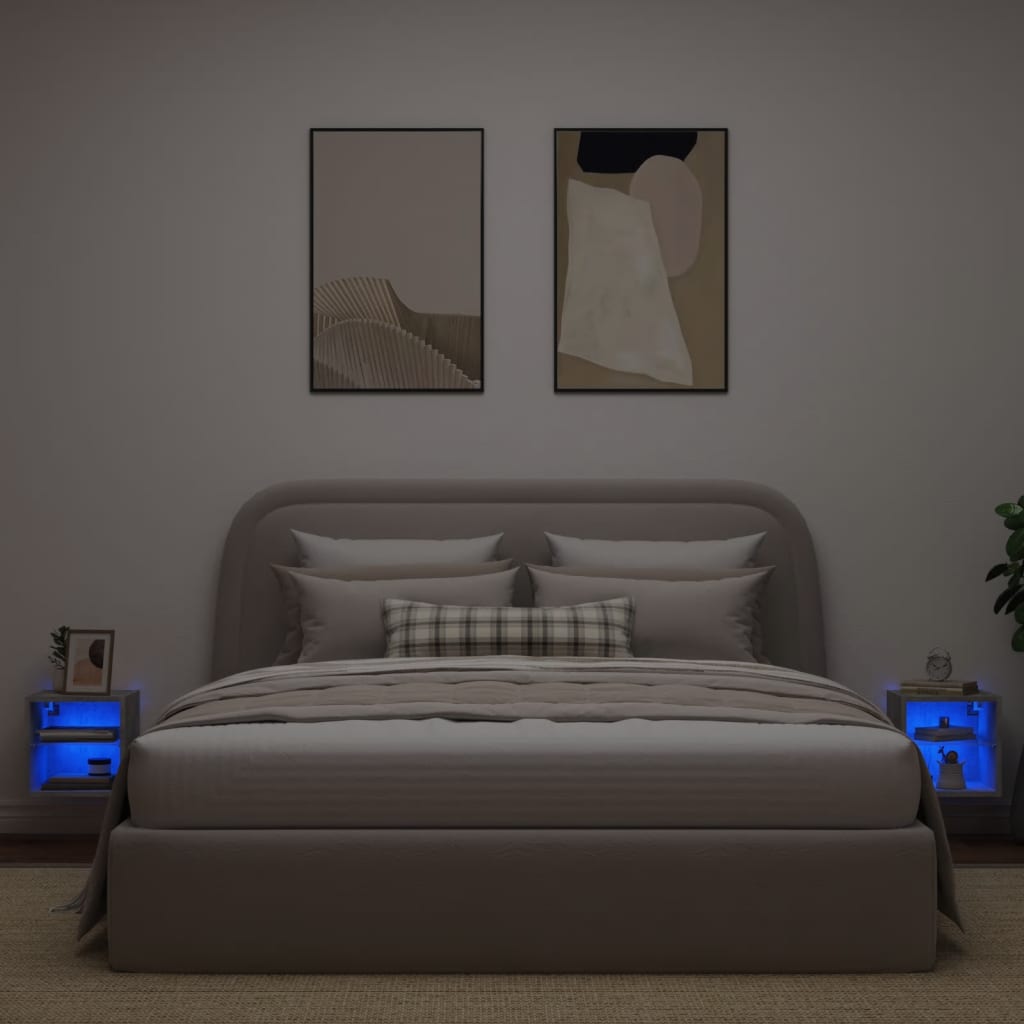 vidaXL TV-Wandschränke mit LED-Leuchten 2 Stk. Betongrau 30x28,5x30 cm