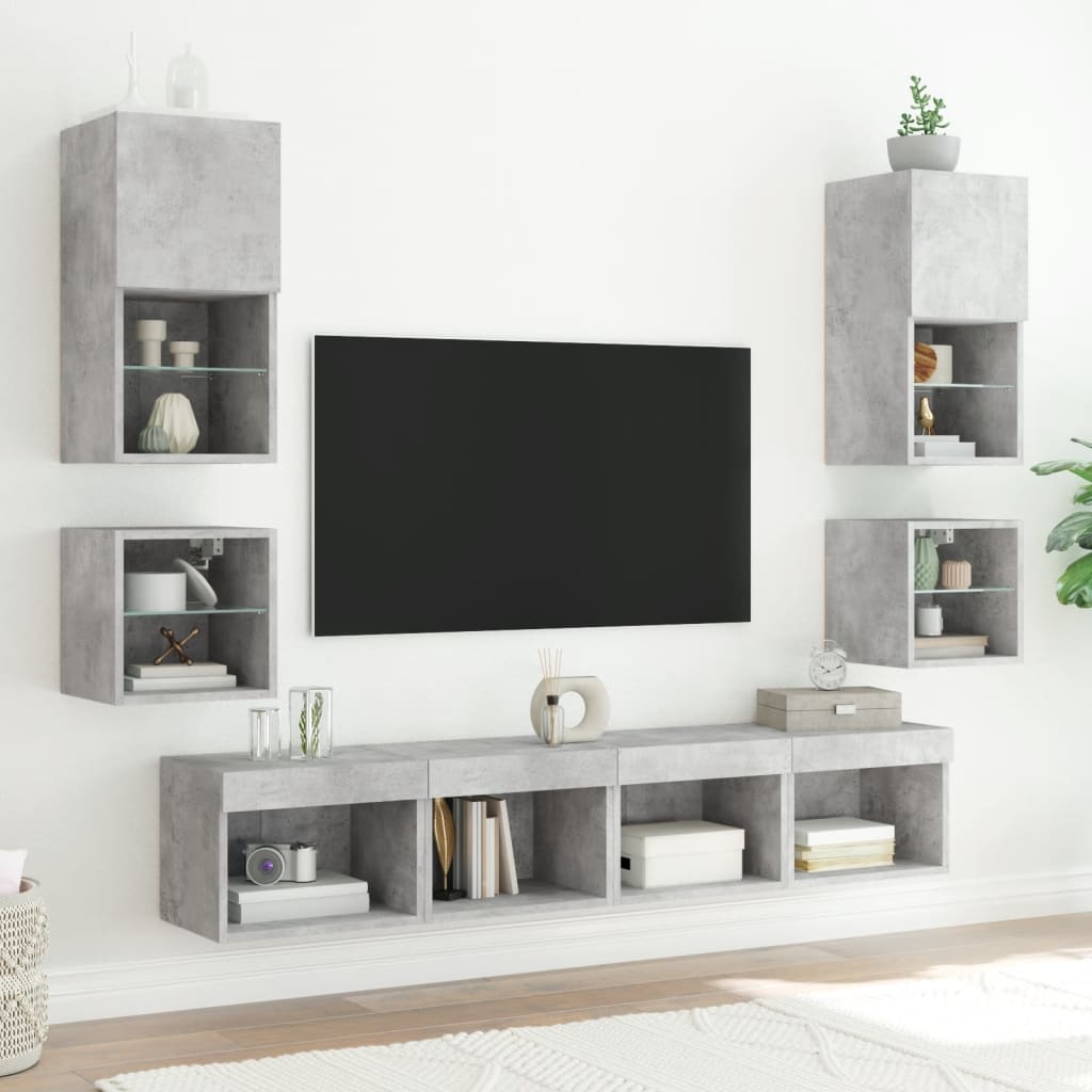 vidaXL TV-Wandschränke mit LED-Leuchten 2 Stk. Betongrau 30x28,5x30 cm
