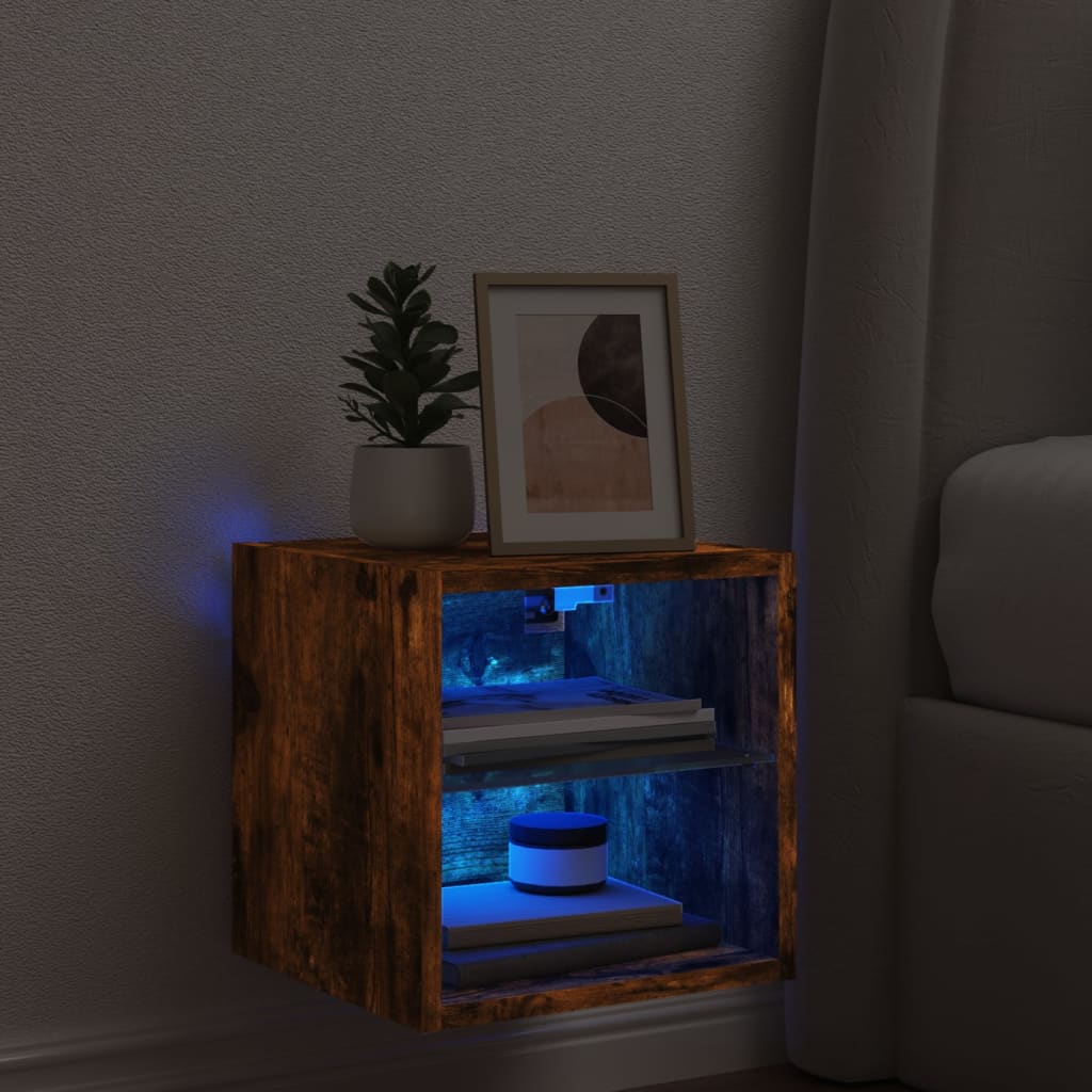 vidaXL TV-Wandschrank mit LED-Leuchten Räuchereiche 30x28,5x30 cm