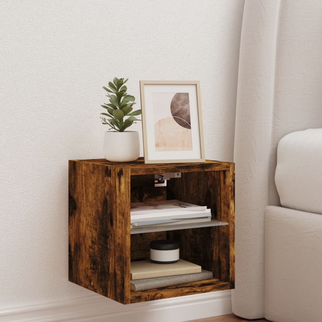 vidaXL TV-Wandschrank mit LED-Leuchten Räuchereiche 30x28,5x30 cm