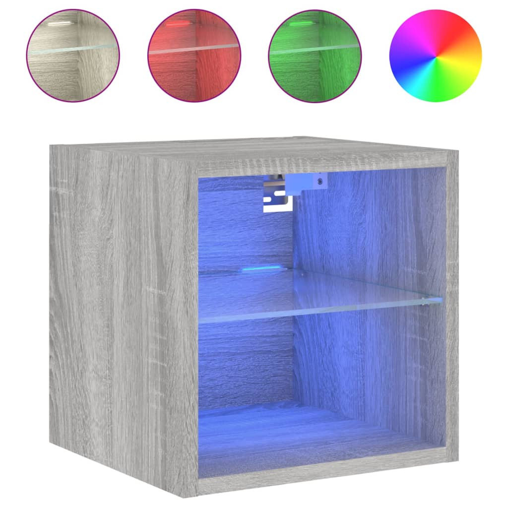 vidaXL TV-Wandschränke mit LED-Leuchten 2 Stk. Grau Sonoma