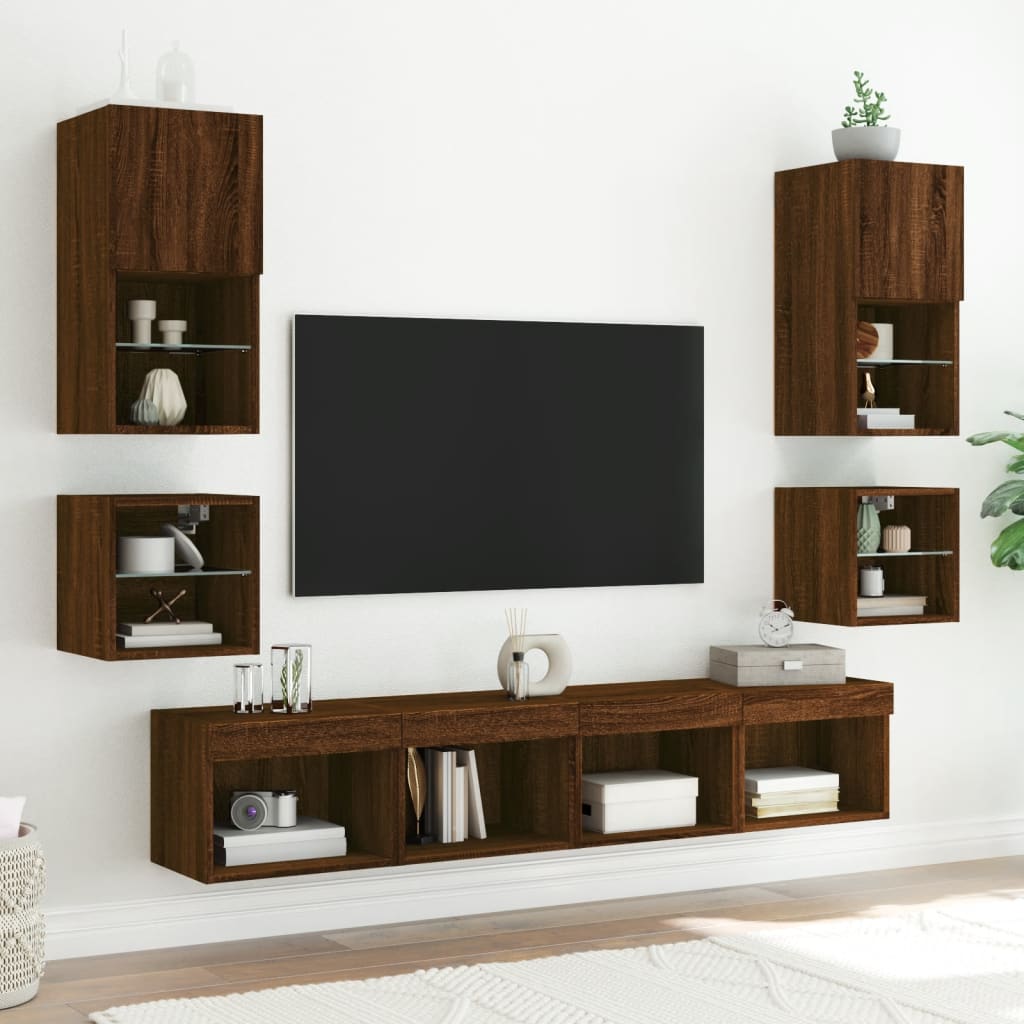 vidaXL TV-Wandschränke mit LED-Leuchten 2 Stk. Braun Eichen-Optik