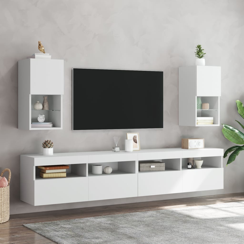 vidaXL TV-Schränke mit LED-Leuchten 2 Stk. Weiß 30,5x30x60 cm