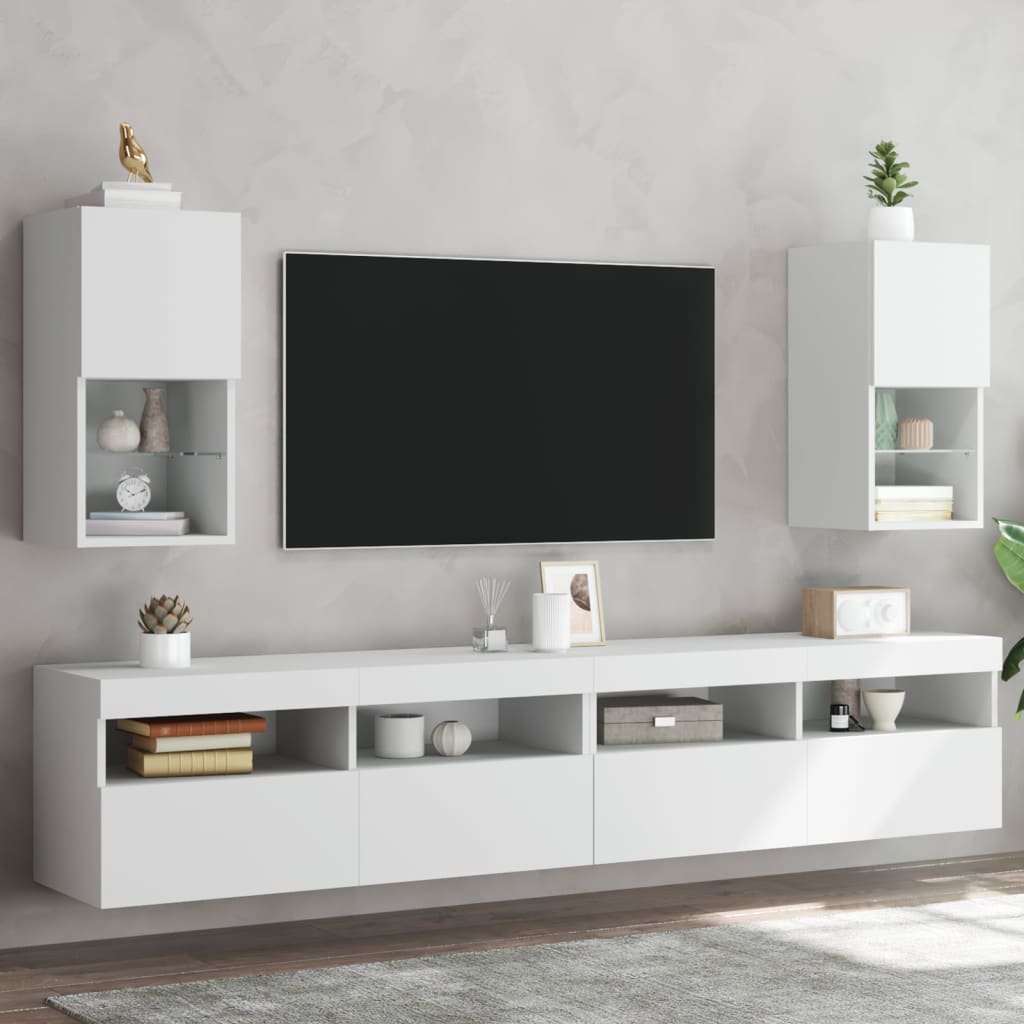 vidaXL TV-Schränke mit LED-Leuchten 2 Stk. Weiß 30,5x30x60 cm