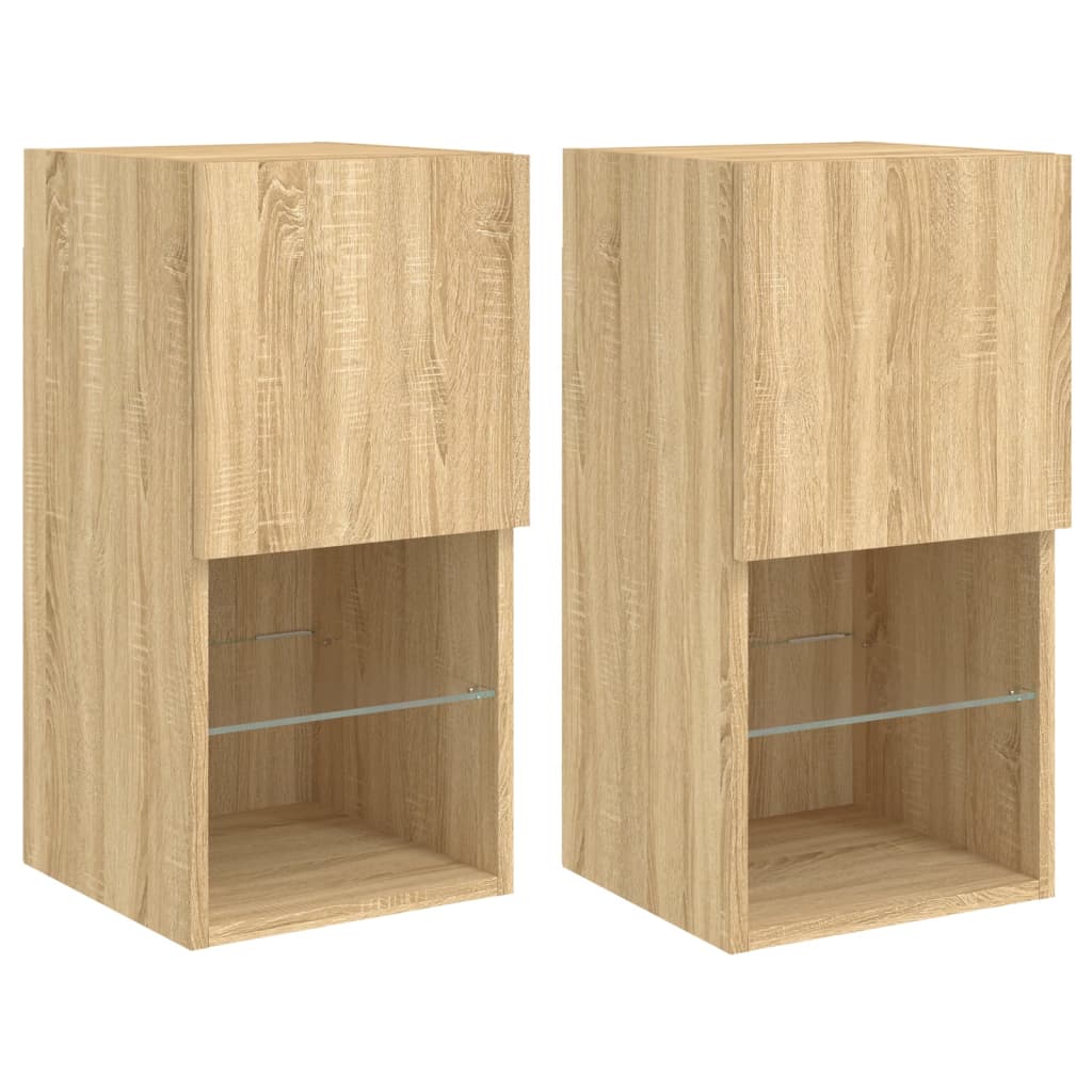 vidaXL TV-Schränke mit LED-Leuchten 2 Stk. Sonoma-Eiche 30,5x30x60 cm