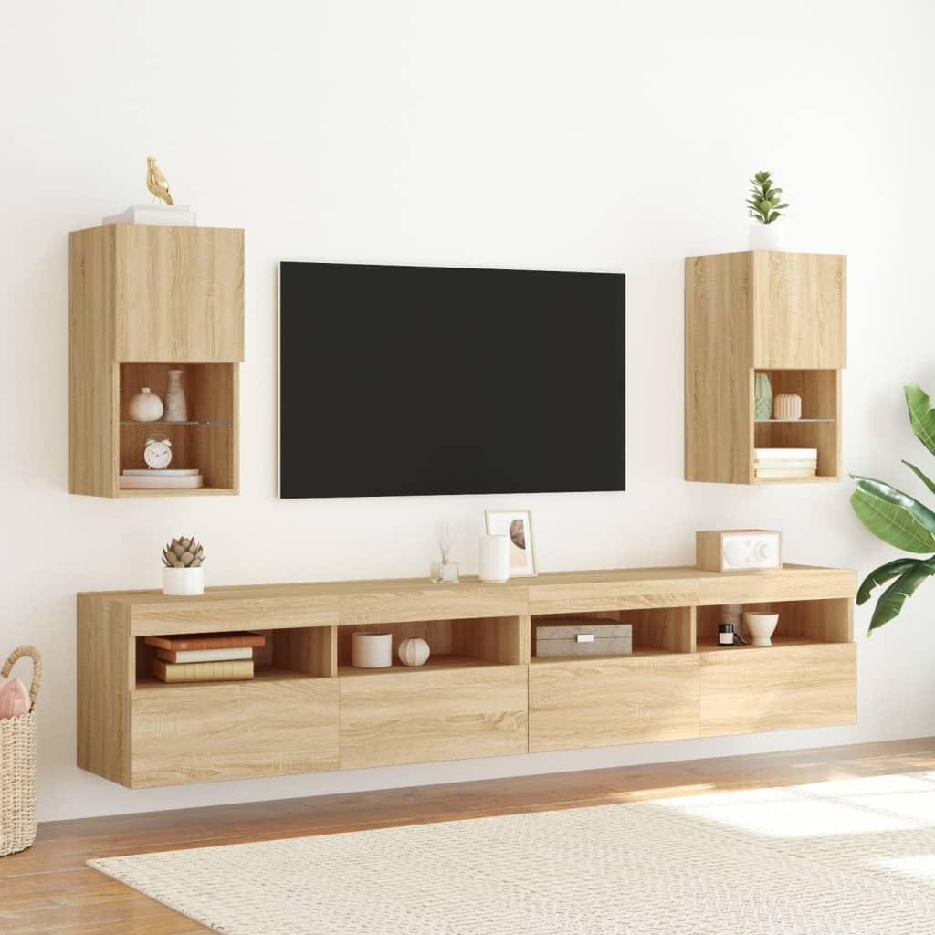 vidaXL TV-Schränke mit LED-Leuchten 2 Stk. Sonoma-Eiche 30,5x30x60 cm