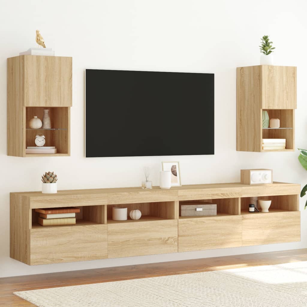 vidaXL TV-Schränke mit LED-Leuchten 2 Stk. Sonoma-Eiche 30,5x30x60 cm