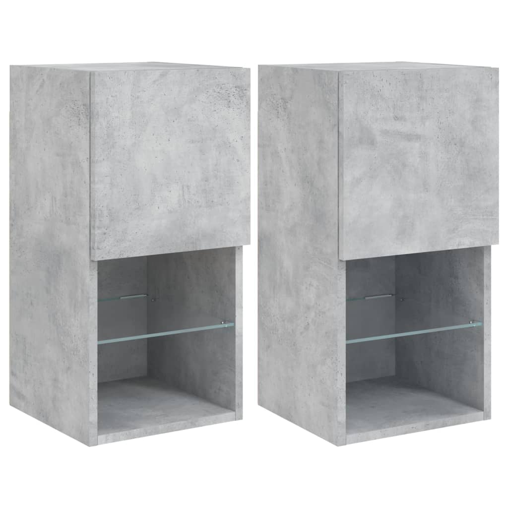 vidaXL TV-Schränke mit LED-Leuchten 2 Stk. Betongrau 30,5x30x60 cm