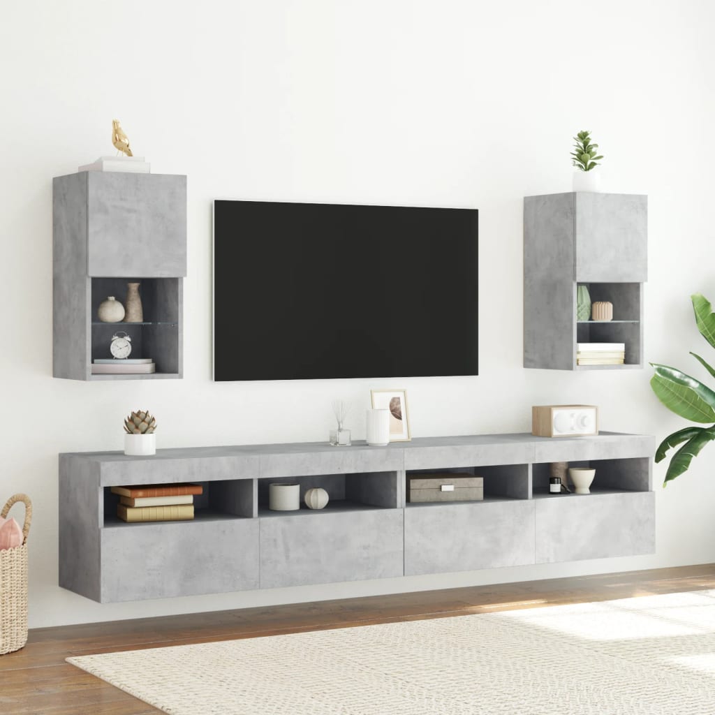 vidaXL TV-Schränke mit LED-Leuchten 2 Stk. Betongrau 30,5x30x60 cm