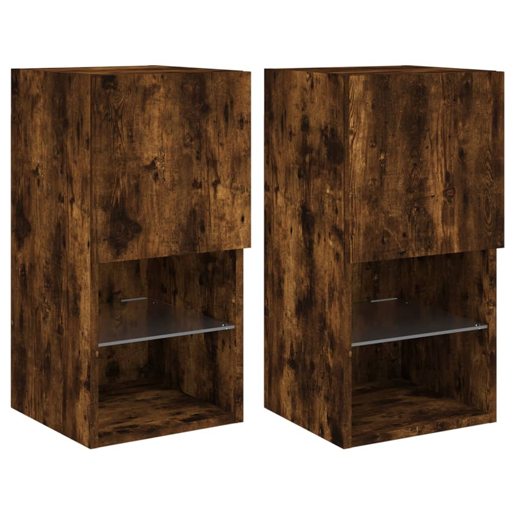 vidaXL TV-Schränke mit LED-Leuchten 2 Stk. Räuchereiche 30,5x30x60 cm