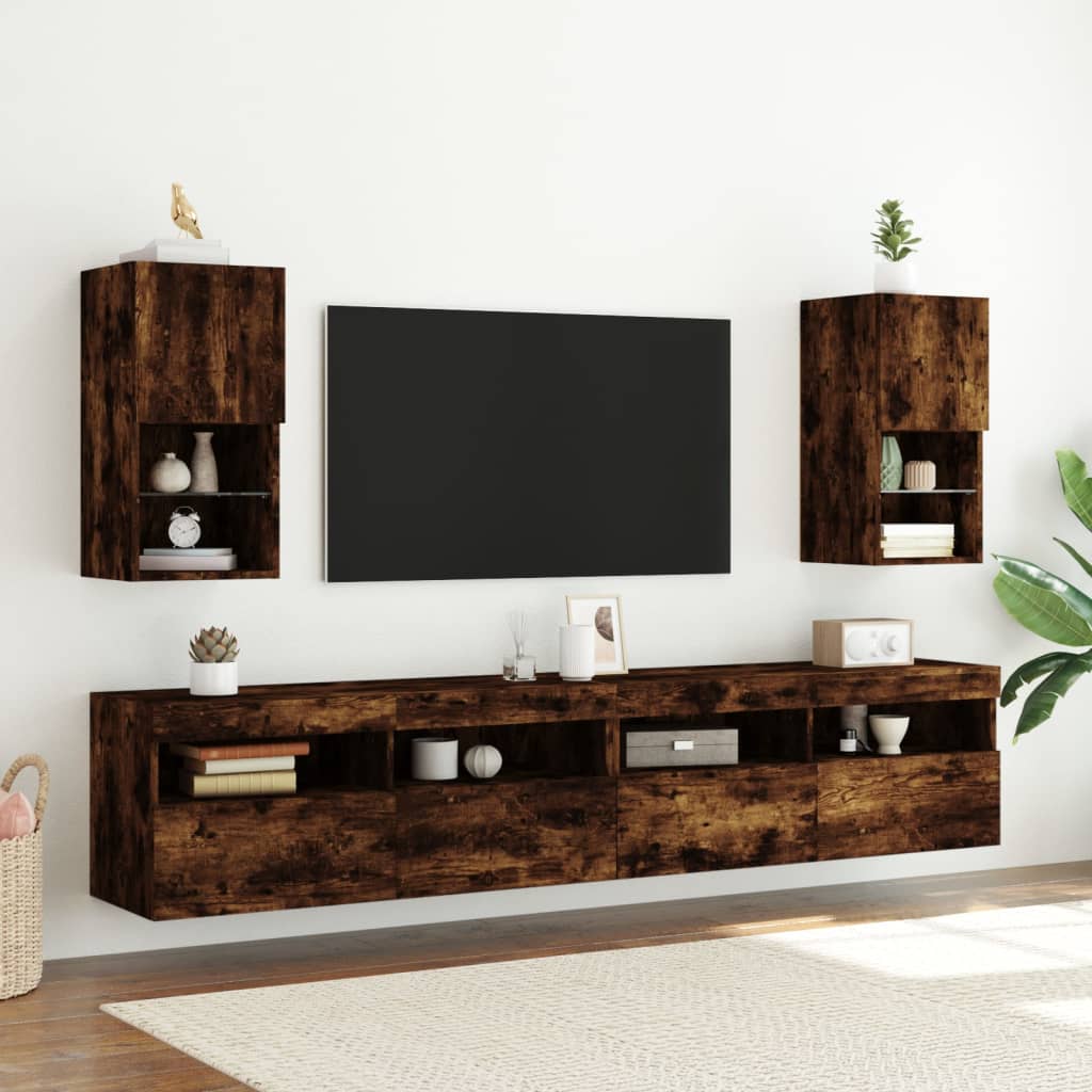 vidaXL TV-Schränke mit LED-Leuchten 2 Stk. Räuchereiche 30,5x30x60 cm