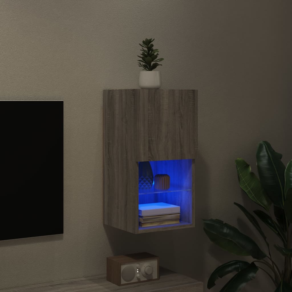 vidaXL TV-Schrank mit LED-Leuchten Grau Sonoma 30,5x30x60 cm