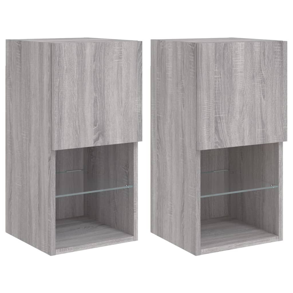 vidaXL TV-Schränke mit LED-Leuchten 2 Stk. Grau Sonoma 30,5x30x60 cm