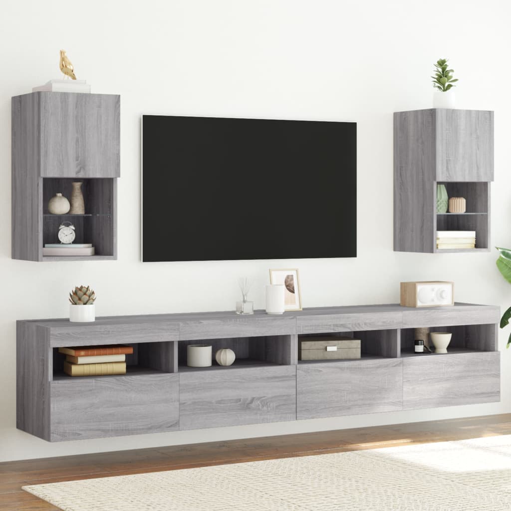 vidaXL TV-Schränke mit LED-Leuchten 2 Stk. Grau Sonoma 30,5x30x60 cm