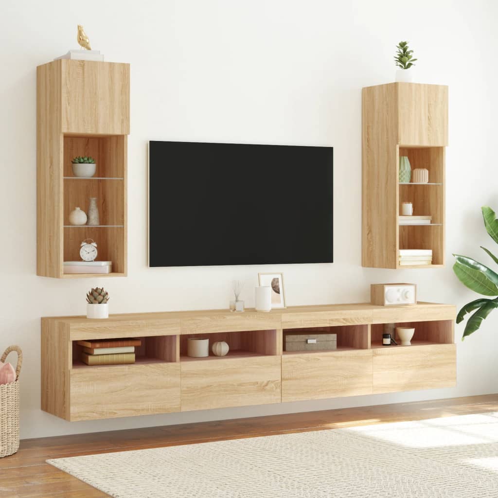 vidaXL TV-Schrank mit LED-Leuchten Sonoma-Eiche 30,5x30x90 cm