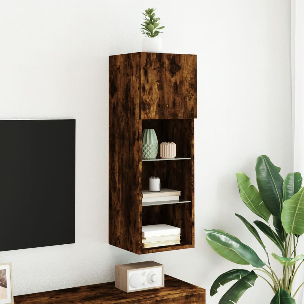 vidaXL TV-Schrank mit LED-Leuchten Räuchereiche 30,5x30x90 cm