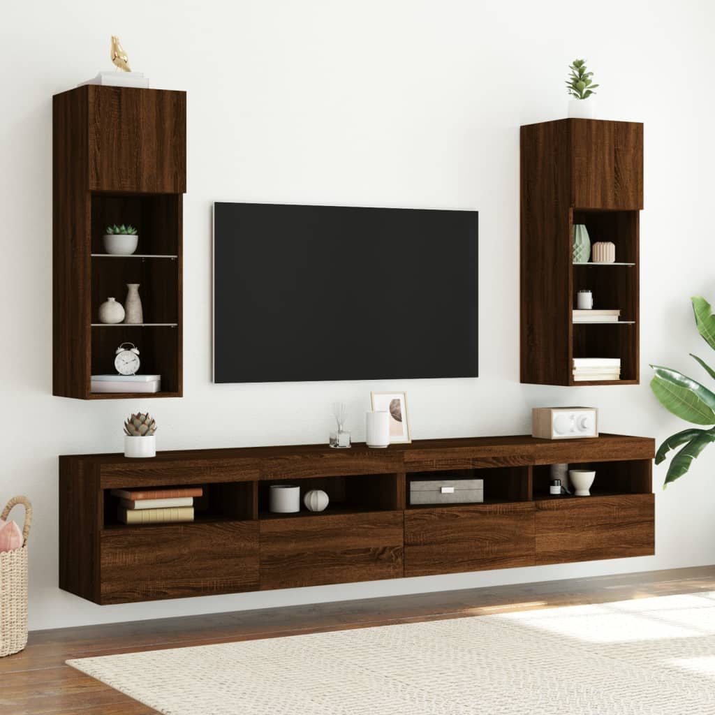 vidaXL TV-Schränke mit LED-Leuchten 2 Stk. Braun Eichen-Optik