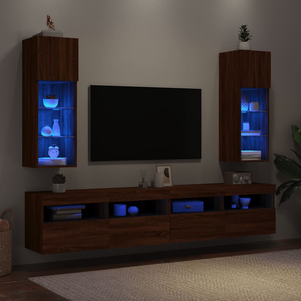vidaXL TV-Schränke mit LED-Leuchten 2 Stk. Braun Eichen-Optik