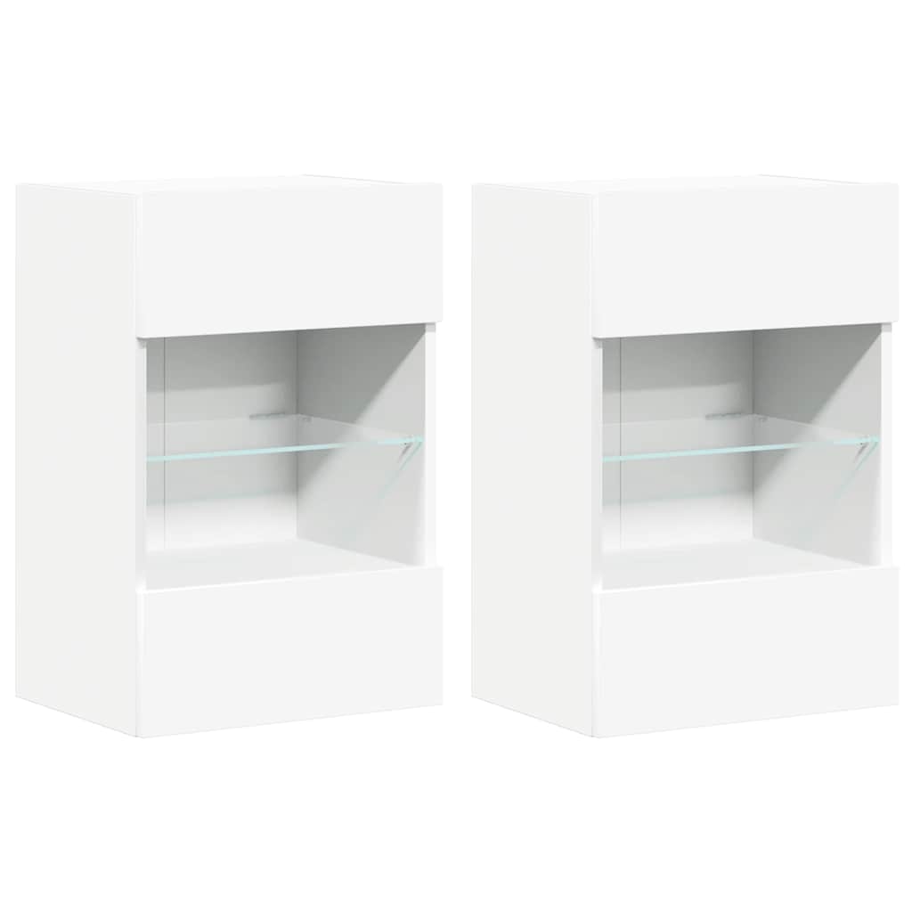 vidaXL Wandschränke mit LED-Leuchten für TV 2 Stk. Weiß 40x30x60,5 cm