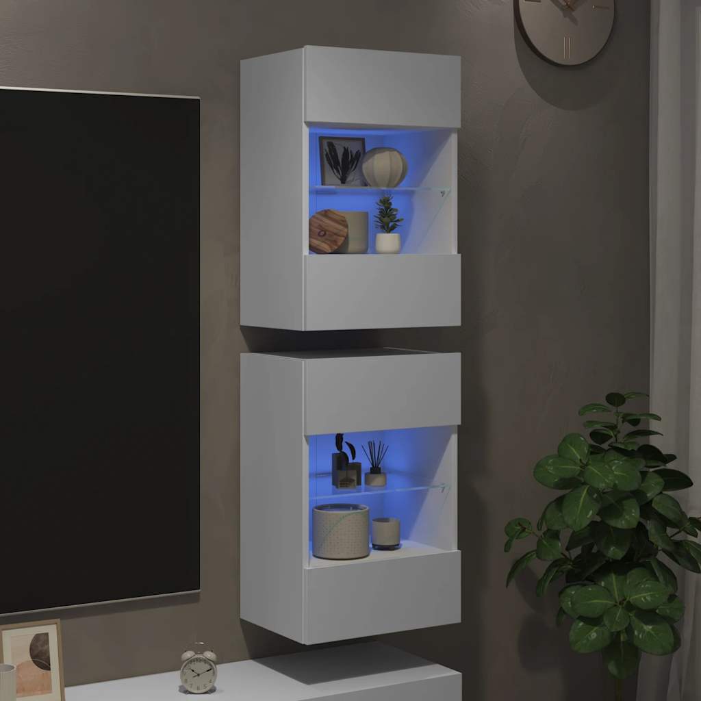 vidaXL Wandschränke mit LED-Leuchten für TV 2 Stk. Weiß 40x30x60,5 cm