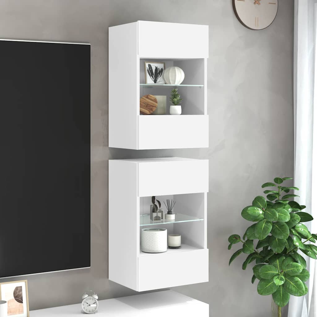 vidaXL Wandschränke mit LED-Leuchten für TV 2 Stk. Weiß 40x30x60,5 cm