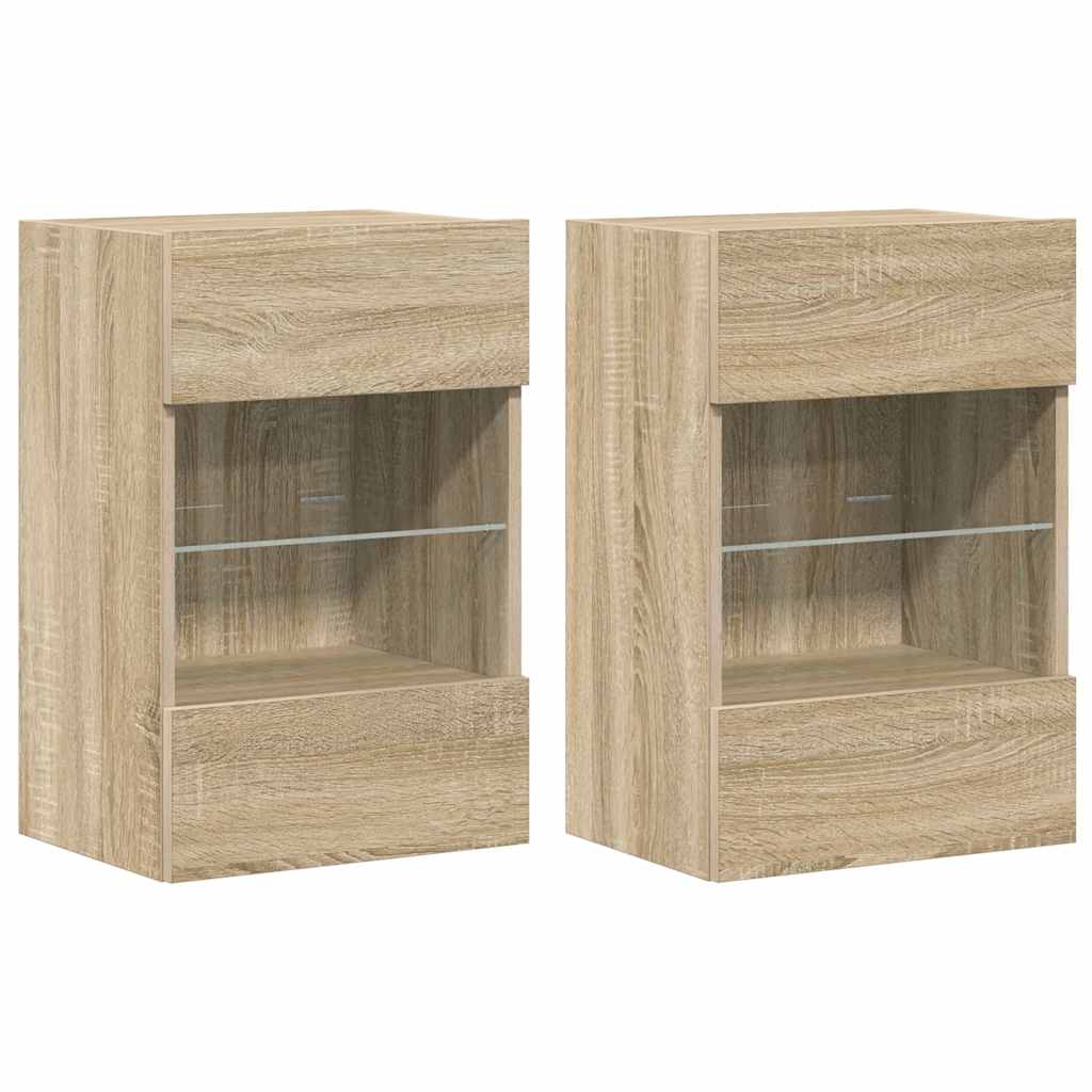 vidaXL Wandschränke mit LED-Leuchten für TV 2 Stk. Sonoma-Eiche