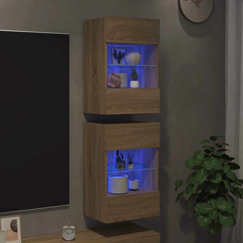 vidaXL Wandschränke mit LED-Leuchten für TV 2 Stk. Sonoma-Eiche