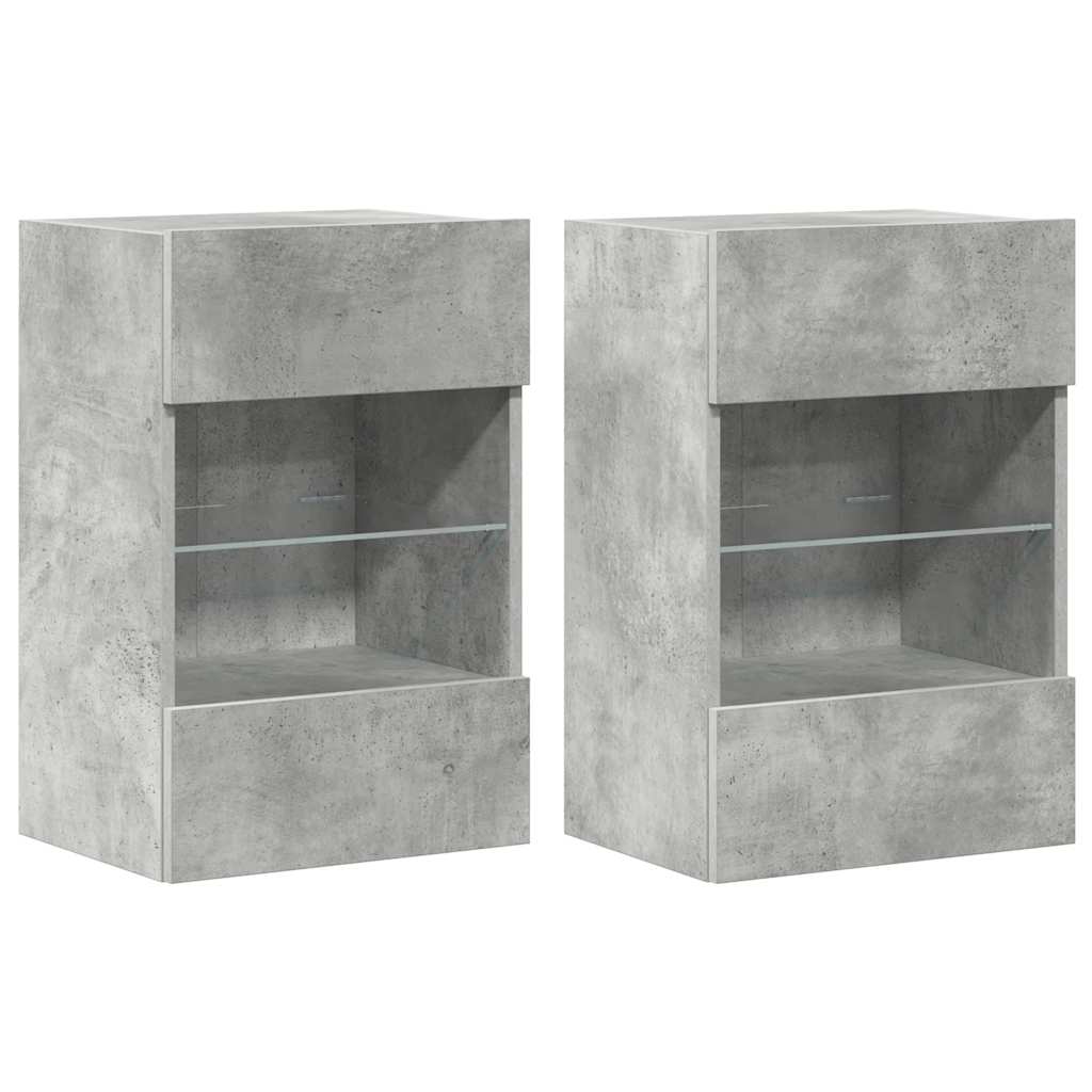 vidaXL Wandschränke mit LED-Leuchten für TV 2 Stk. Betongrau 40x30x60,5 cm