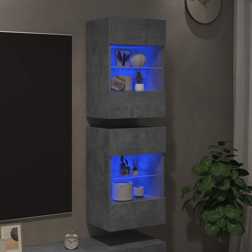 vidaXL Wandschränke mit LED-Leuchten für TV 2 Stk. Betongrau 40x30x60,5 cm