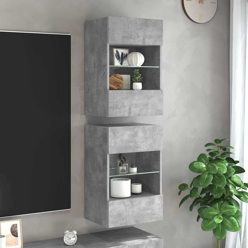 vidaXL Wandschränke mit LED-Leuchten für TV 2 Stk. Betongrau 40x30x60,5 cm