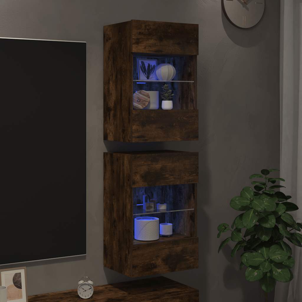 vidaXL Wandschränke mit LED-Leuchten für TV 2 Stk. Räuchereiche