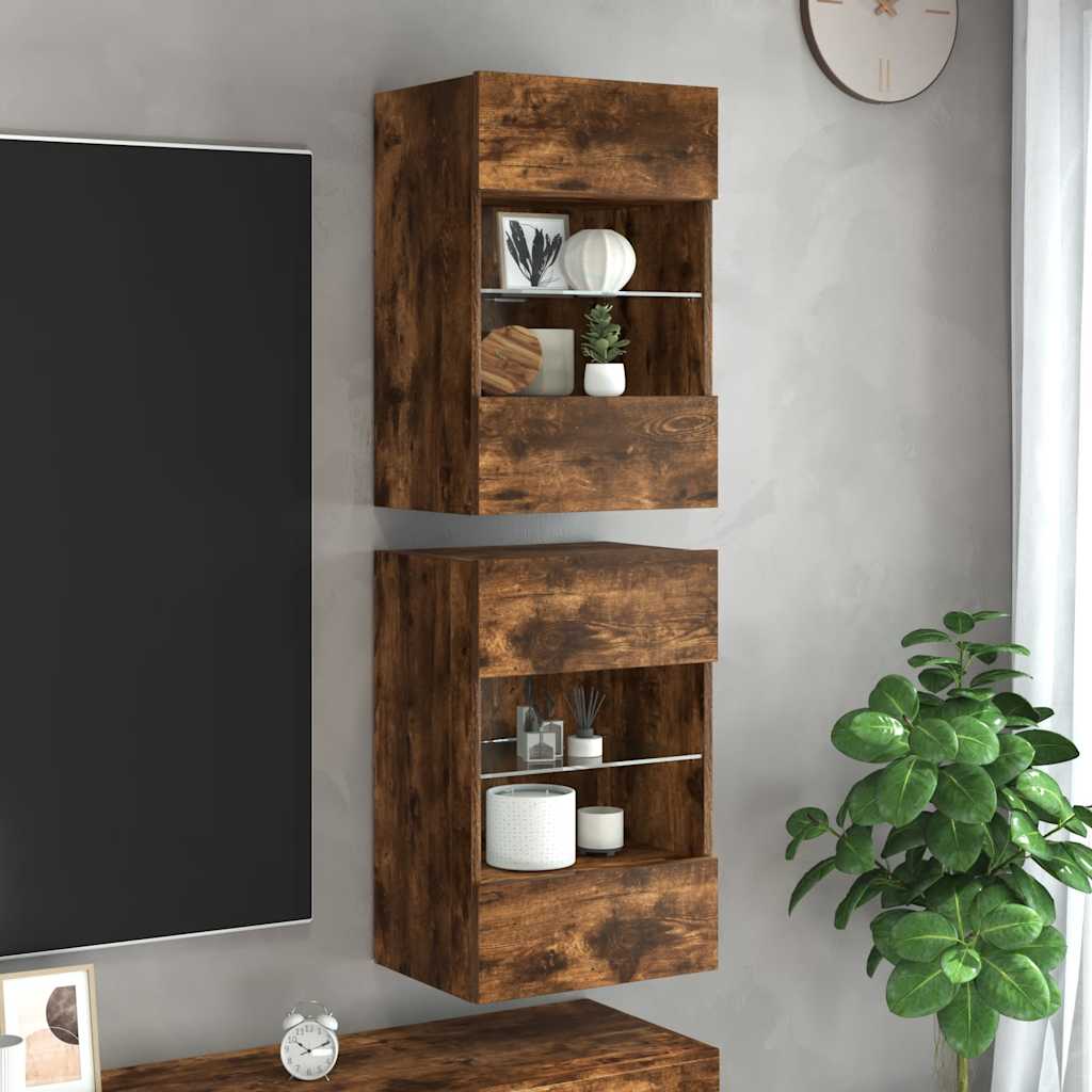 vidaXL Wandschränke mit LED-Leuchten für TV 2 Stk. Räuchereiche
