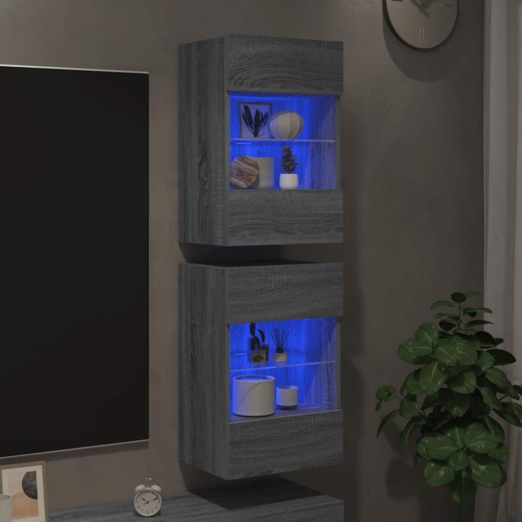 vidaXL Wandschränke mit LED-Leuchten für TV 2 Stk. Grau Sonoma