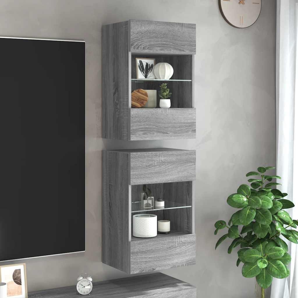 vidaXL Wandschränke mit LED-Leuchten für TV 2 Stk. Grau Sonoma
