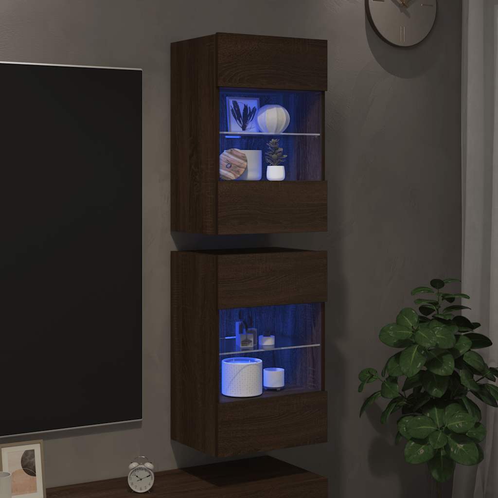 vidaXL Wandschränke mit LED-Leuchten für TV 2 Stk. Braun Eichen-Optik