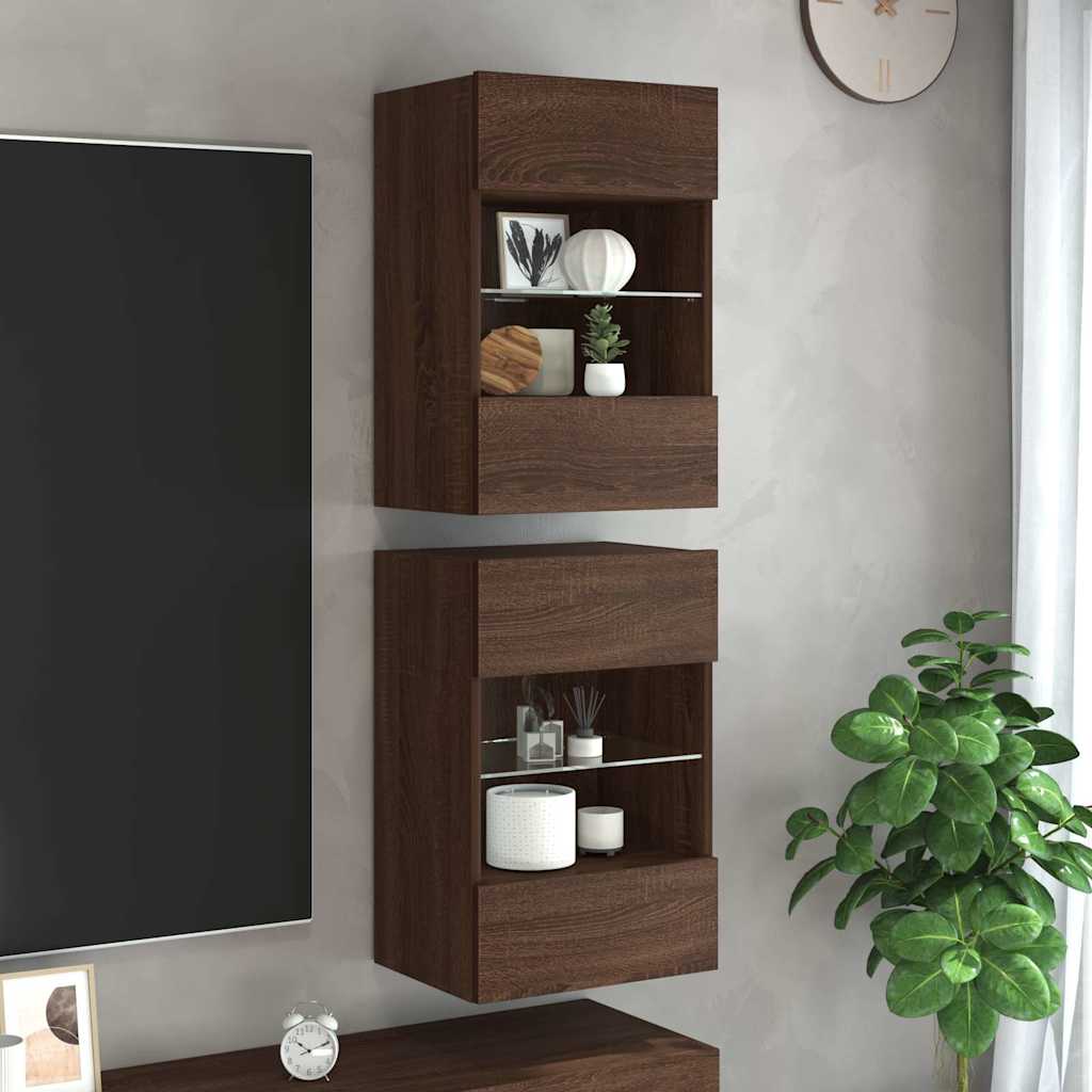 vidaXL Wandschränke mit LED-Leuchten für TV 2 Stk. Braun Eichen-Optik