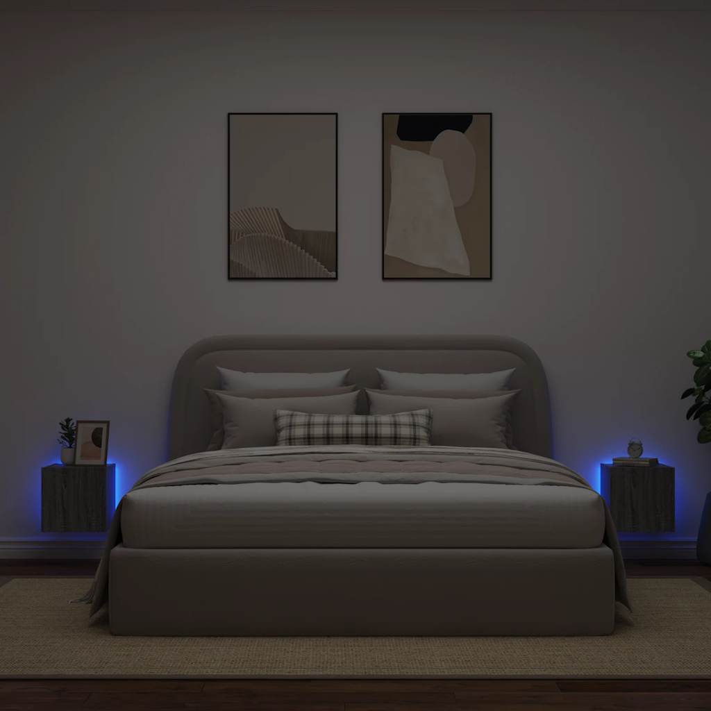 vidaXL TV-Wandschränke mit LED-Leuchten 2Stk. Grau Sonoma 30,5x35x30cm