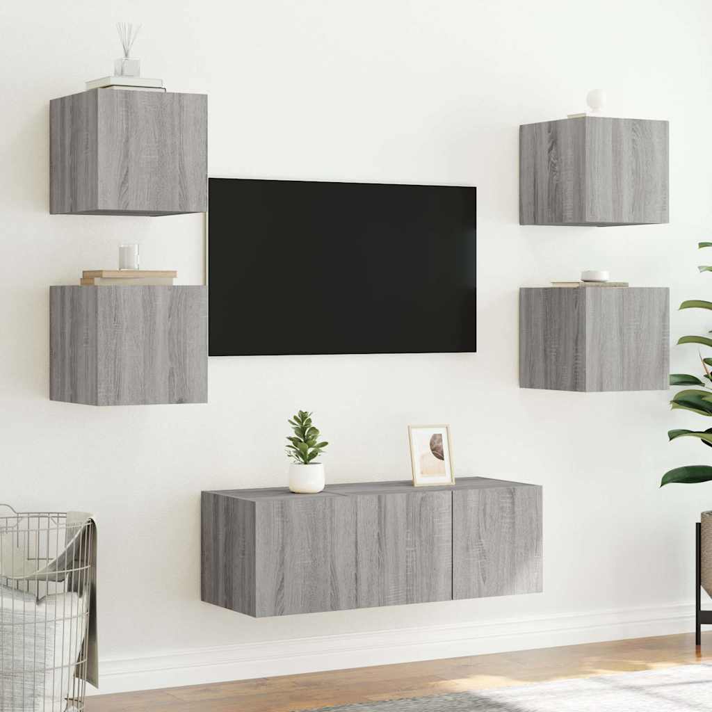 vidaXL TV-Wandschränke mit LED-Leuchten 2Stk. Grau Sonoma 30,5x35x30cm