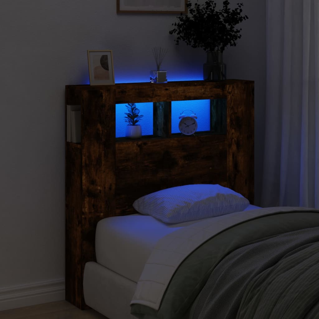 vidaXL LED-Kopfteil Räuchereiche 100x18,5x103,5 cm Holzwerkstoff