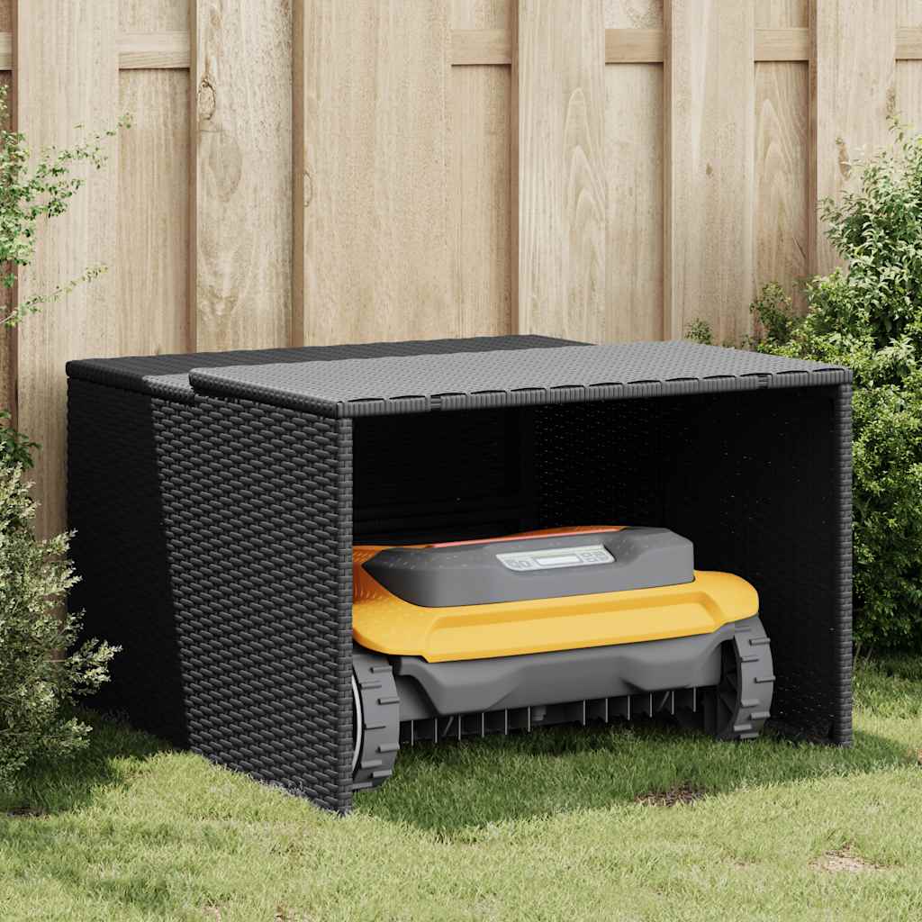 vidaXL Mähroboter-Garage Schwarz 86x90x52/57 cm Poly Rattan