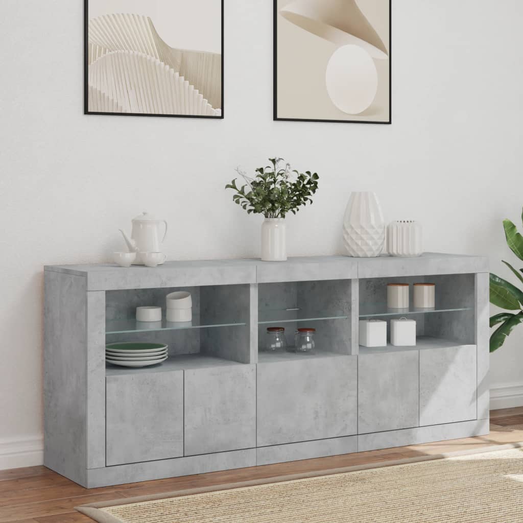 vidaXL Sideboard mit LED-Leuchten Betongrau 162x37x67 cm