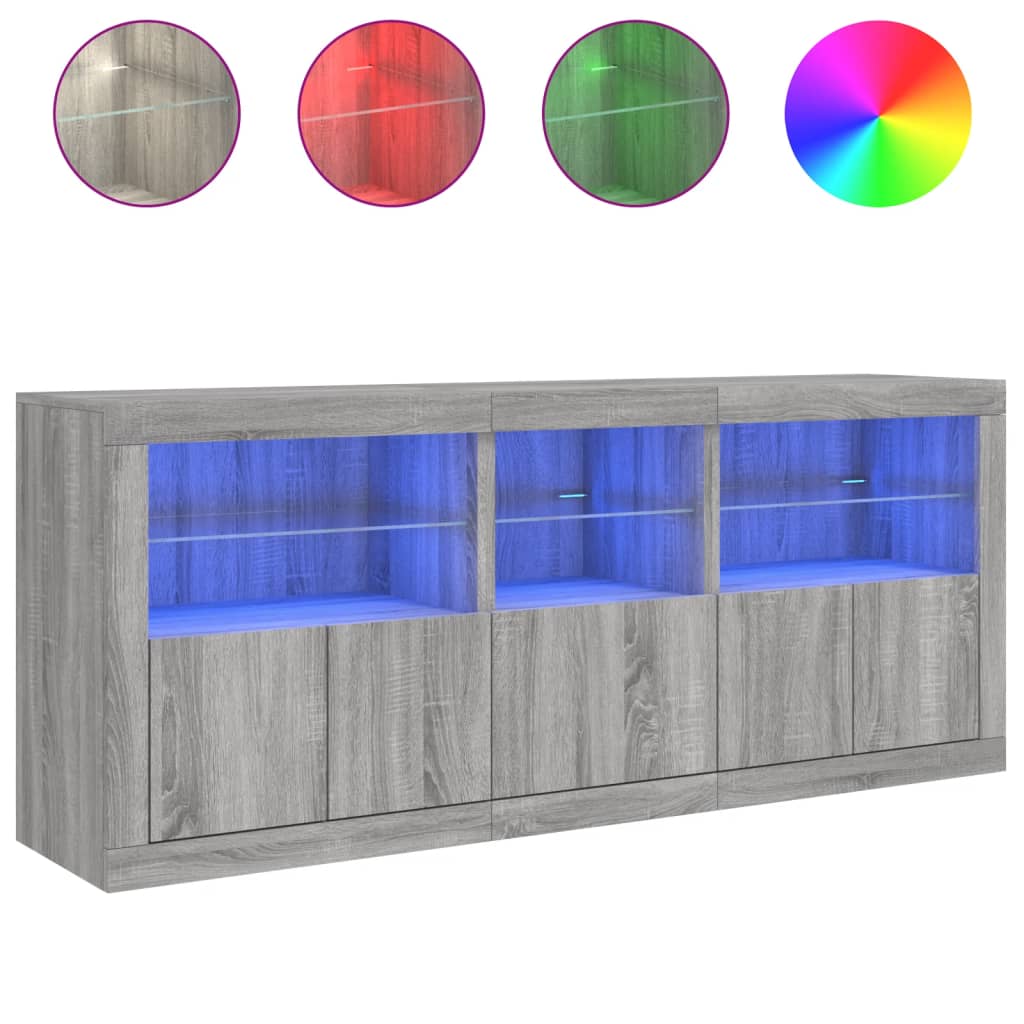 vidaXL Sideboard mit LED-Leuchten Grau Sonoma 162x37x67 cm
