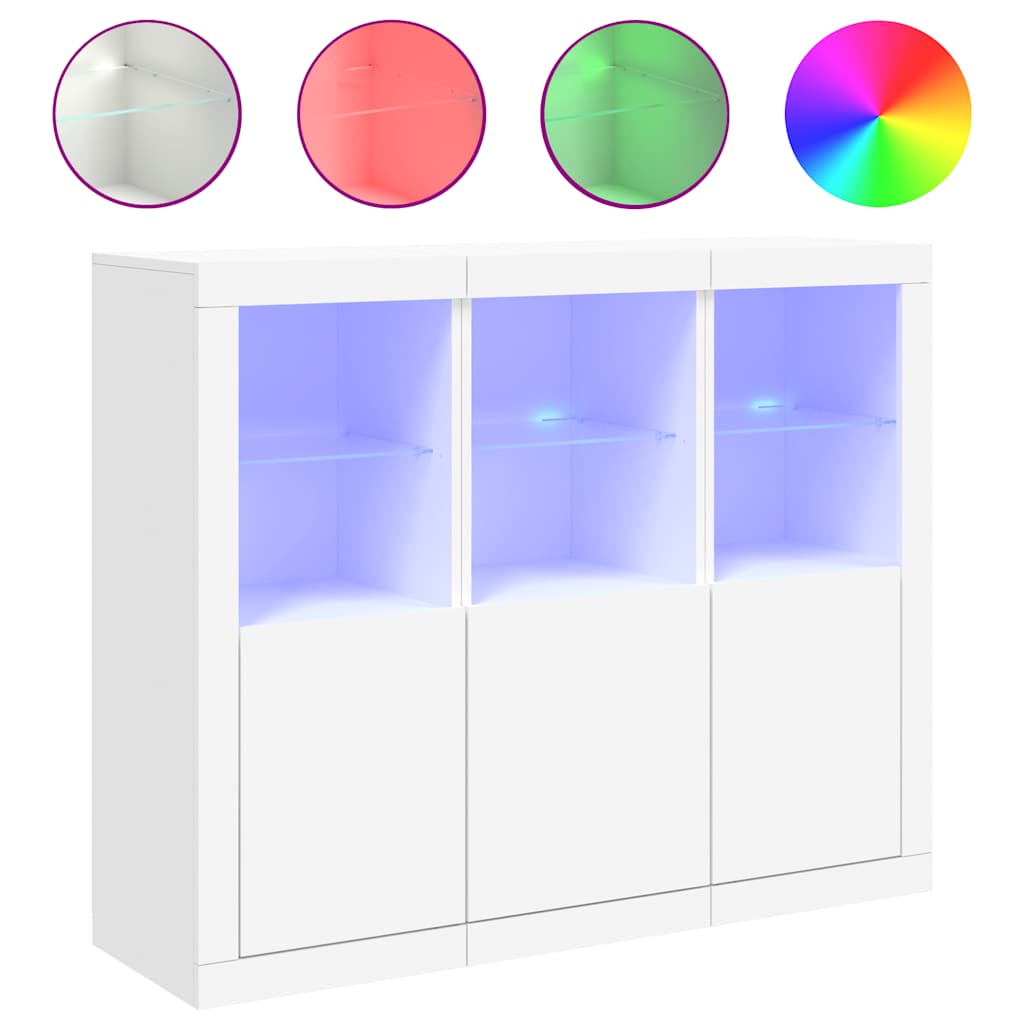 vidaXL Sideboards mit LED-Leuchten 3 Stk. Weiß Holzwerkstoff