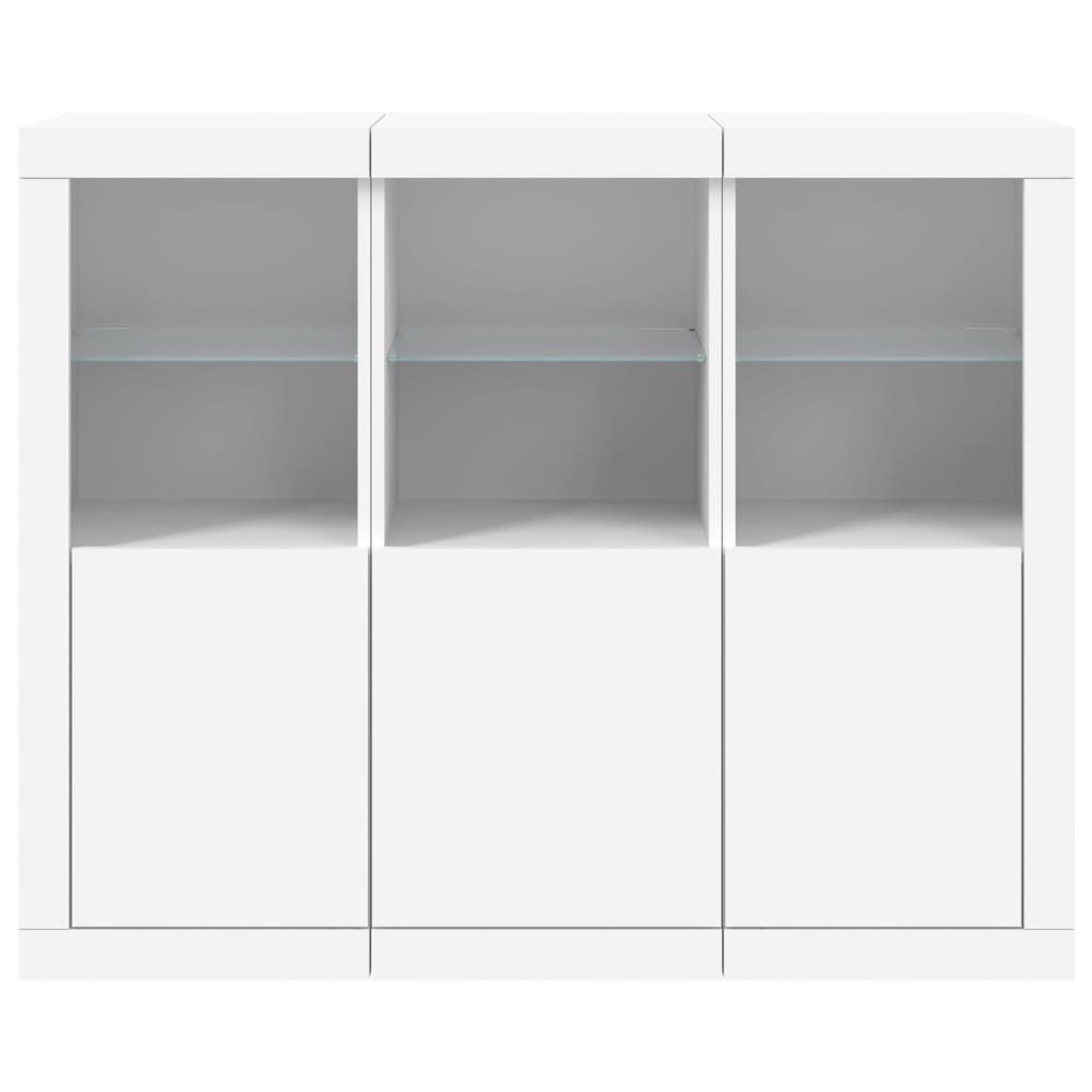 vidaXL Sideboards mit LED-Leuchten 3 Stk. Weiß Holzwerkstoff