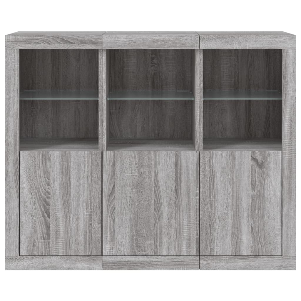vidaXL Sideboards mit LED-Leuchten 3 Stk. Grau Sonoma Holzwerkstoff