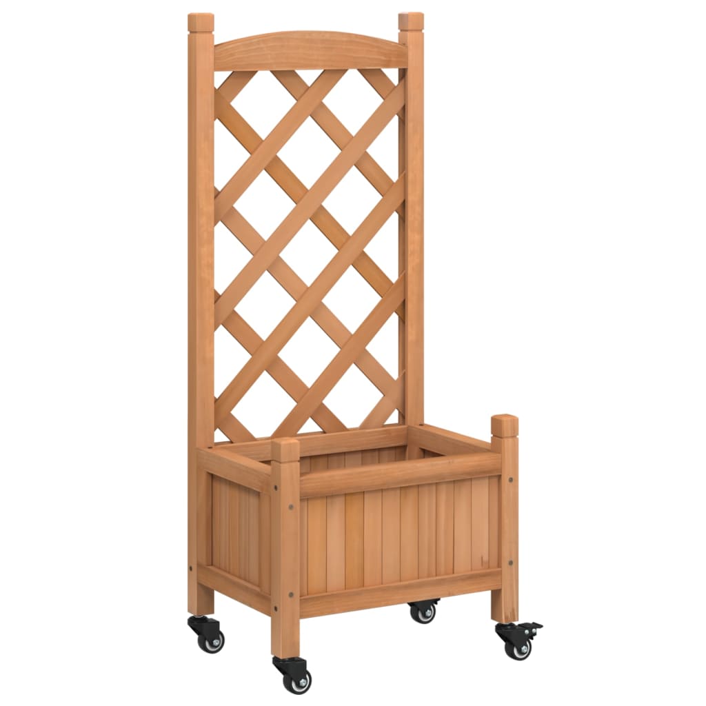 vidaXL Pflanzkübel mit Rankgitter und Rollen Braun Massivholz Tanne