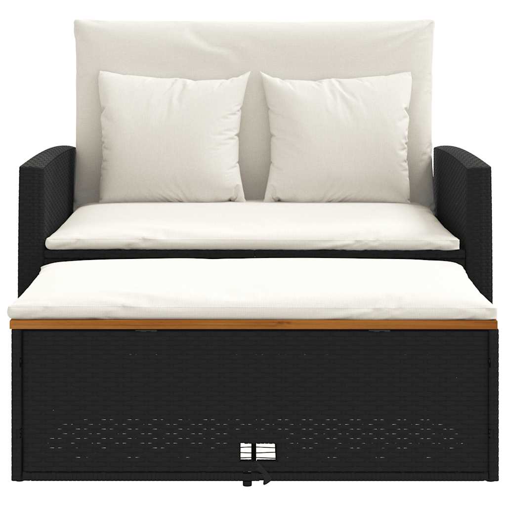 vidaXL Gartensofa mit Kissen 2-Sitzer Schwarz Poly Rattan&Akazienholz