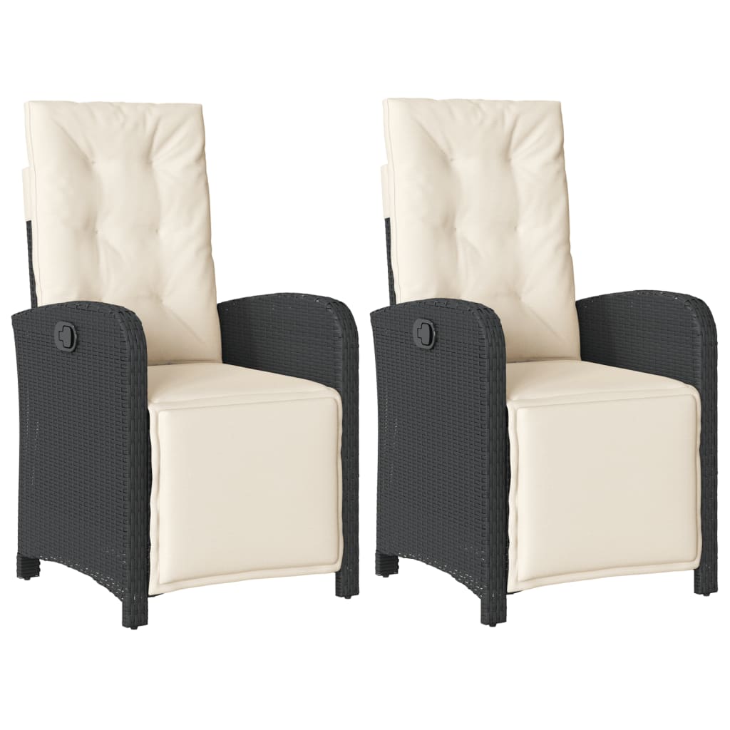 vidaXL Gartensessel mit Fußteil 2 Stk. Verstellbar Schwarz Poly Rattan